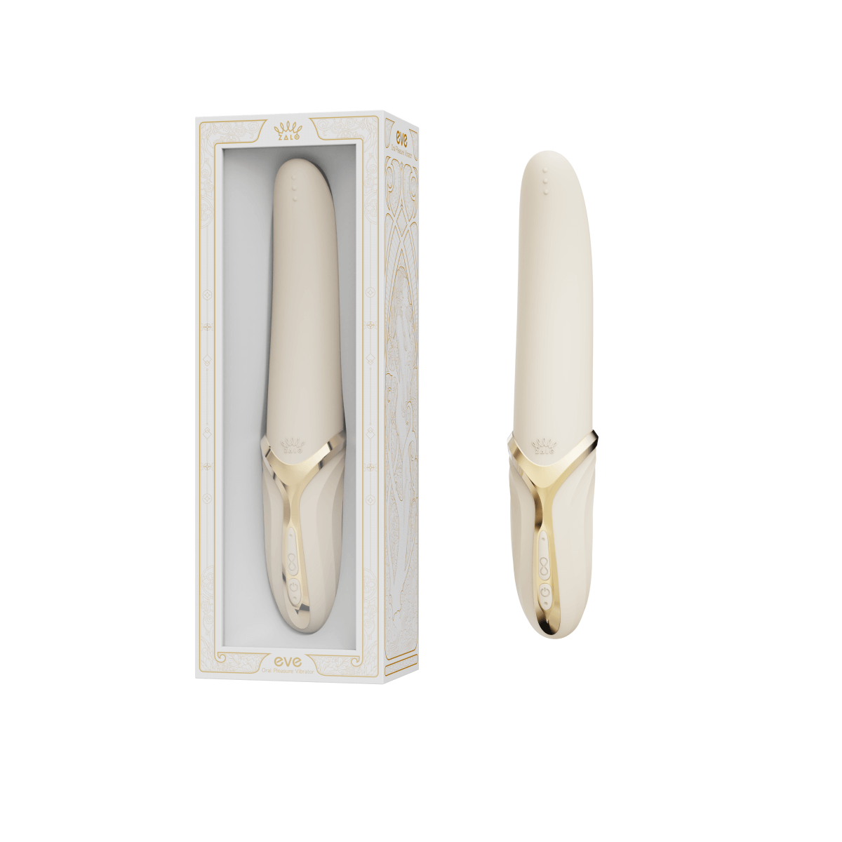 Eve High-Speed Tongue Motion Dual Vibrator in elegant packaging, designed for intimate pleasure and versatile use.