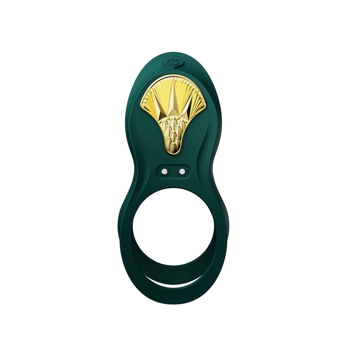 Bayek Smart Dual Stimulation Couples Ring App Control in green with a gold design element.