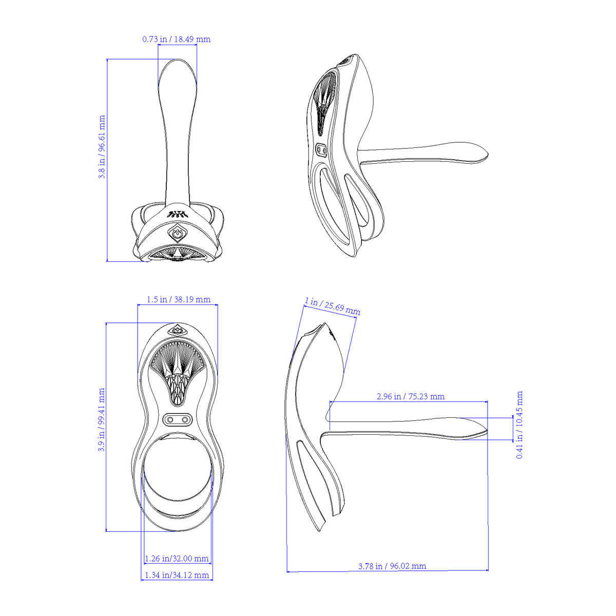 Bayek Smart Dual Stimulation Couples Ring App Control dimensions and design specifications.