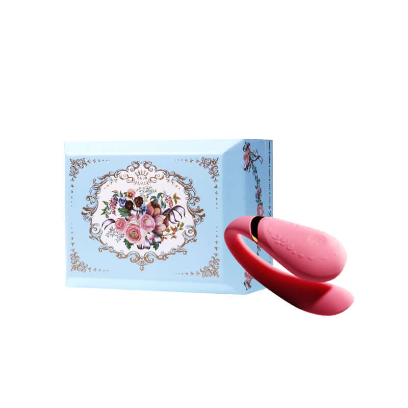 Fanfan Smart Couples Massager App Control featuring a pink design next to an elegant floral packaging box.
