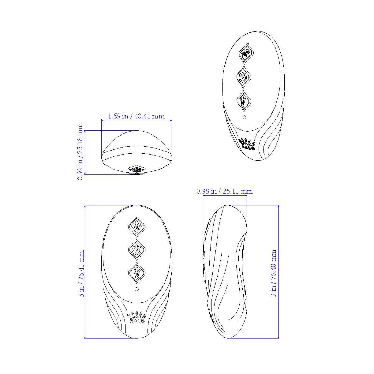 Dimensions and design features of Bayek Smart Dual Stimulation Couples Ring App Control, showcasing size specifications.