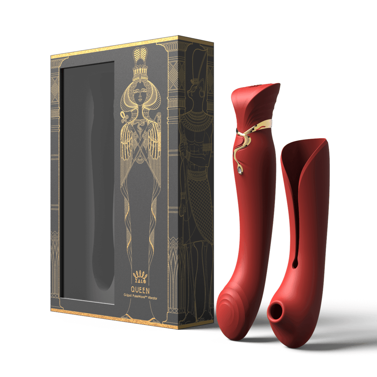 Queen Set G-spot PulseWave Vibrator with Suction Sleeve in elegant packaging.
