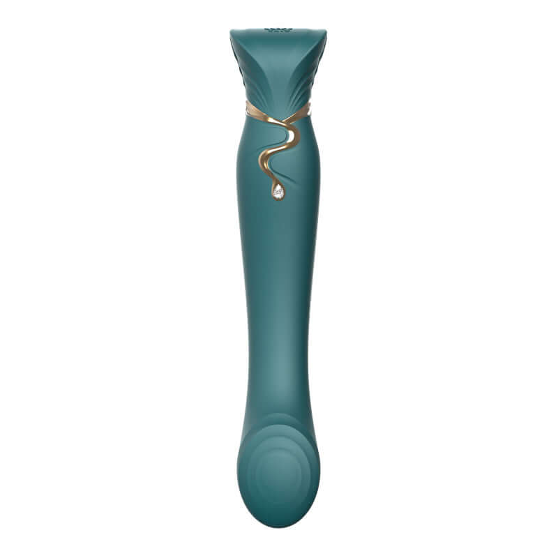 Queen Set G-spot PulseWave Vibrator with Suction Sleeve, elegant teal design for luxury pleasure.