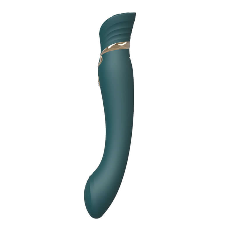 Queen Set G-spot PulseWave Vibrator with Suction Sleeve in elegant teal design, showcasing its luxurious shape and features.