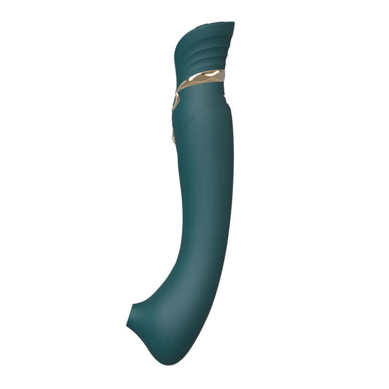Queen Set G-spot PulseWave Vibrator with Suction Sleeve side view in teal color