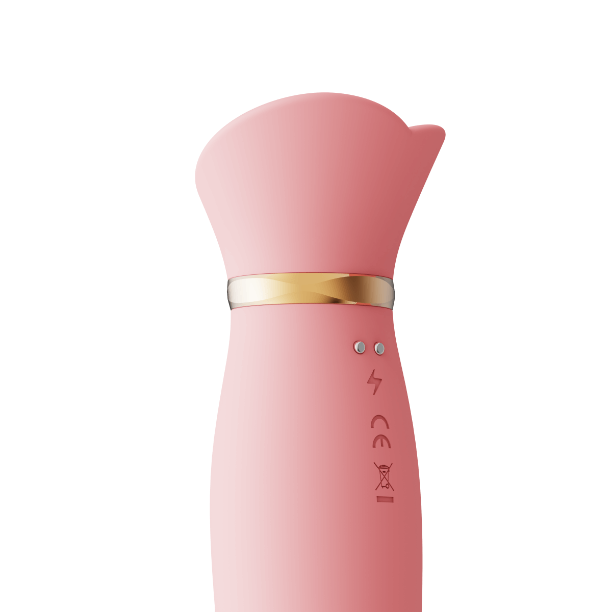 Rose Rabbit Thruster & Air Pulse Massager close-up view, featuring a sleek design in soft pink with a gold band.