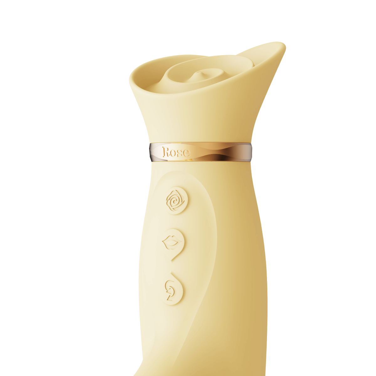 Rose Rabbit Thruster & Air Pulse Massager showcasing its elegant rose design and intuitive control buttons.