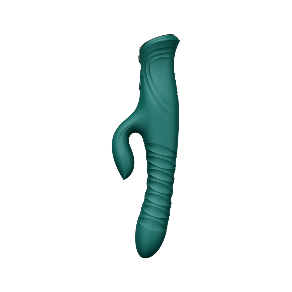 Mose 2 App-Controlled G-Spot Rabbit Thruster Vibrator in a sleek teal design showcasing its ergonomic shape.