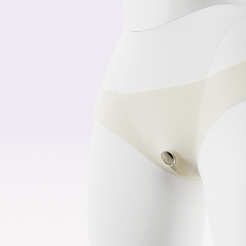 Deya Wearable Smart Dual Vibrator with App Control showcased on a model's lower body highlighting its design.