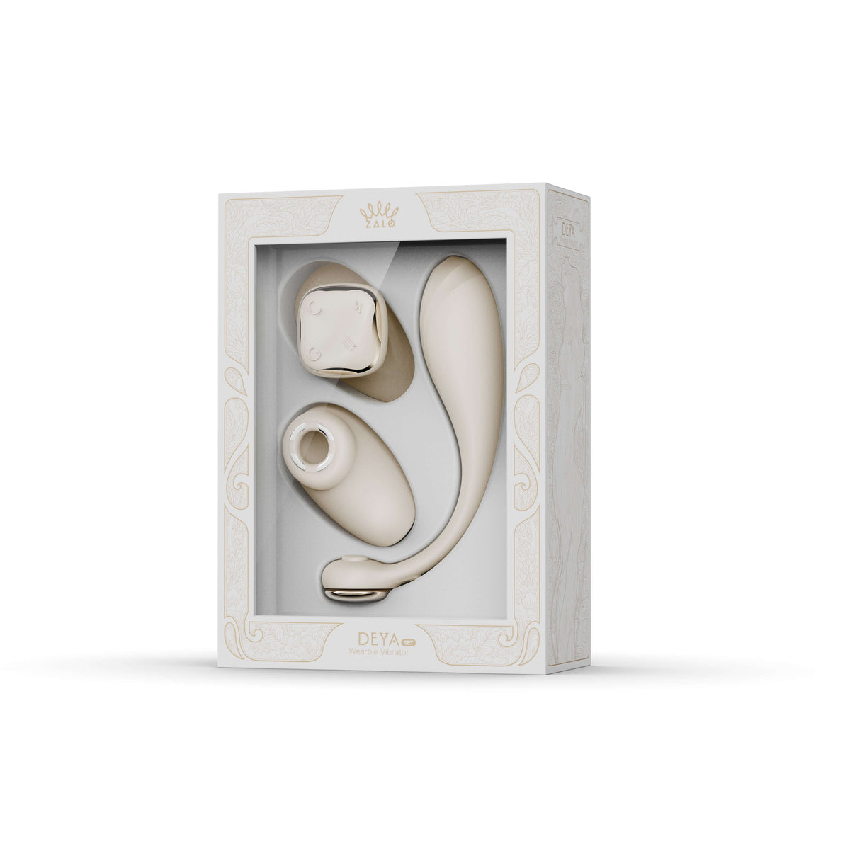 Deya Wearable Smart Dual Vibrator with App Control displayed in elegant packaging.